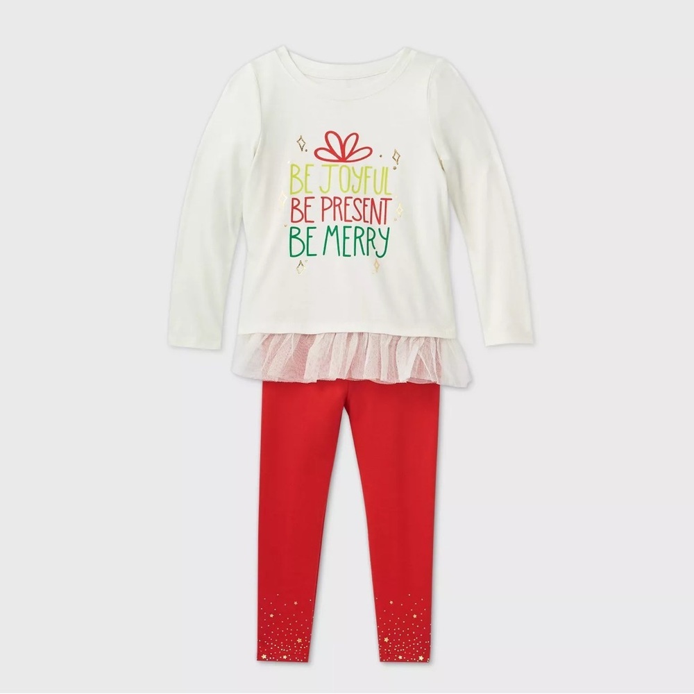 CAT & JACK BE JOYFUL BE PRESENT BE MERRY SET - RED SIZE 4T (NEW WITH TAGS) A11